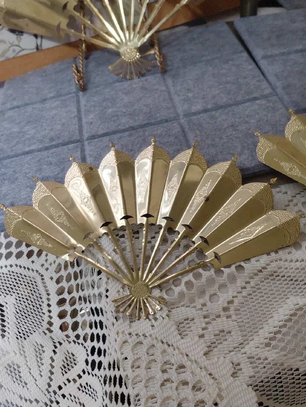 Homco Gold Metal Fan Wall Decor - Set of Four Ornate Fans